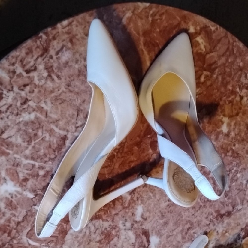 Vince Camuto White Pointed Toe Slingback Heels